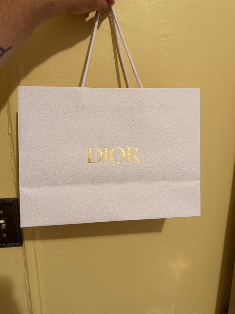 Dior White Shopping Bag with Gold Logo